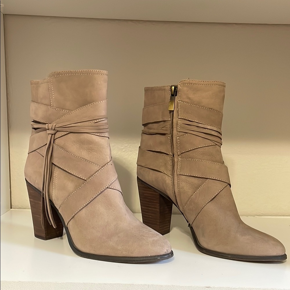 Vince Camuto Tan Ankle Booties with Strappy Detail